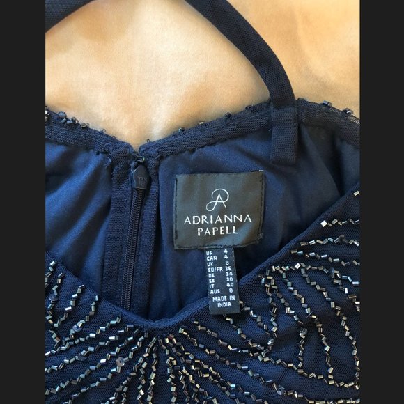 Adrianna Papell Beaded Blouson Gown Navy - Picture 4 of 6